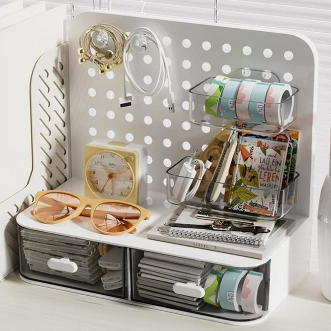 코코쥬 공판형 다용도 책상정리함 데스크 수납 화장대 선반, 1개, 화이트