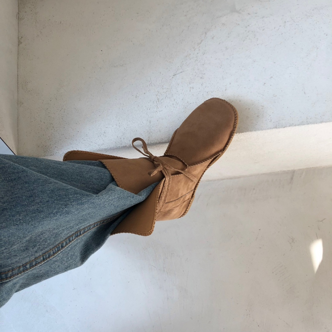 스웨이드 미들 스트랩 워커 앵클 부츠 하프 2컬러 (1cm)