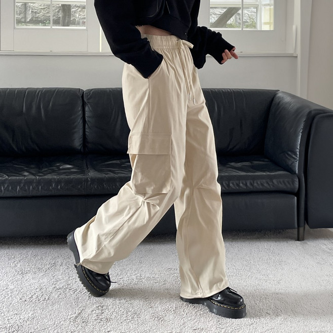 클라민 여자 스트링 카고 와이드 조거팬츠