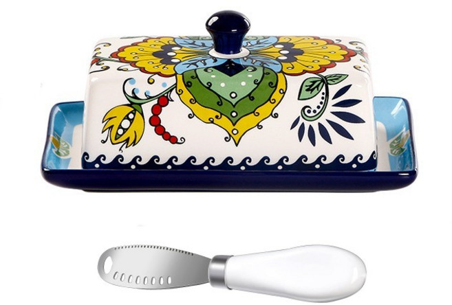 AOHAO 도자기 버터 보관용기+버터 나이프 세트 접시 케이스 대용량, B, 1개