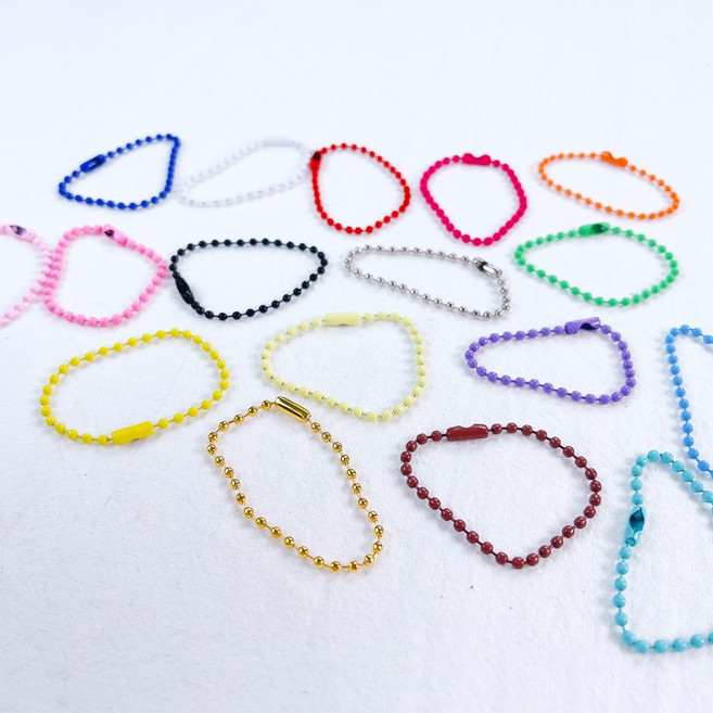 키링 부자재 컬러 체인 오링 카라비너 키체인, 1개, 구슬체인-실버