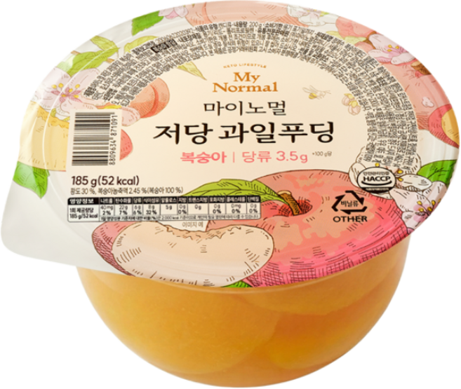 마이노멀 저당 과일푸딩 복숭아, 185g, 6개