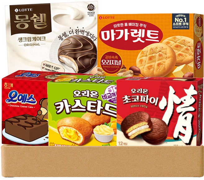 [파이브온] 사무실 파이 간식 5종 세트 - 초코파이 카스타드 몽쉘 마가렛트 오예스 [최신제조 안전포장], 1개