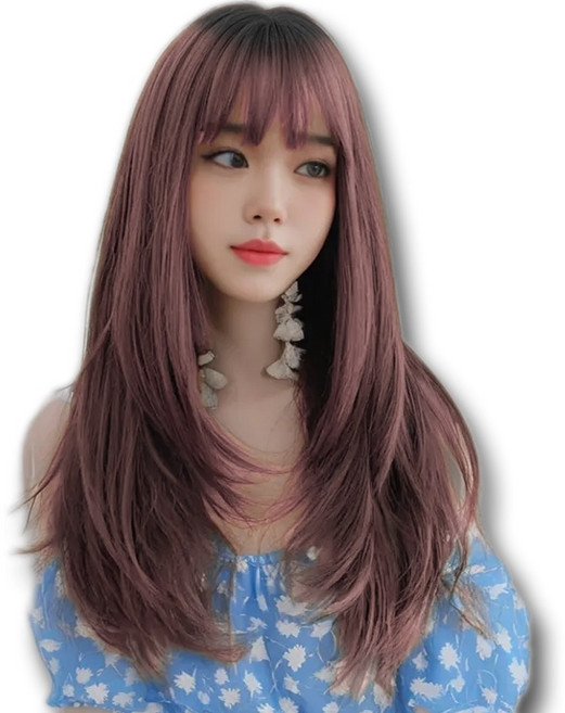 하이유니 [진짜같은핏] 바이올렛 레이어드컷 롱 헤어 통가발 65cm, 1개, 핑크옴브레