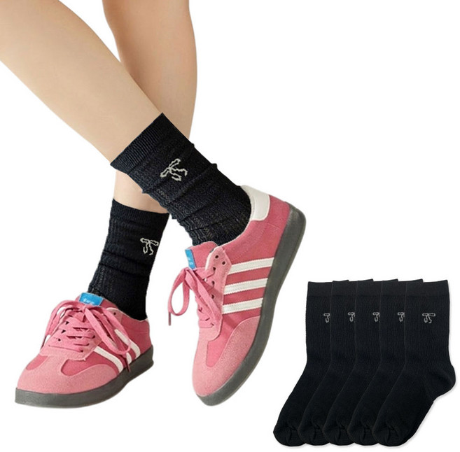 라미 여름 시스루 리본 골지 중목양말 5켤레