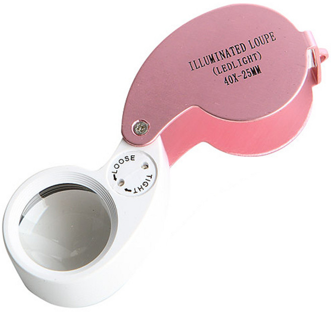 ZIO-BIZ 고배율 루페 40X-25MM 핑크 / 확대경 돋보기 현미경 루페 LOUPE LED 휴대용루페 자연학습 과학학습 과학준비물 곤충관찰 작업용확대경 휴대용확대경 실버용품, 1개