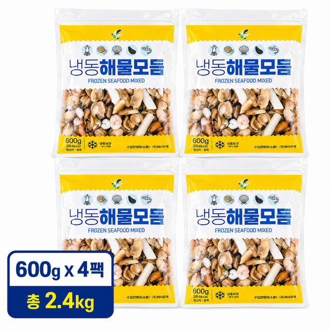 냉동 해물모듬 600g 지퍼백 포장 손질 해물믹스, 4개