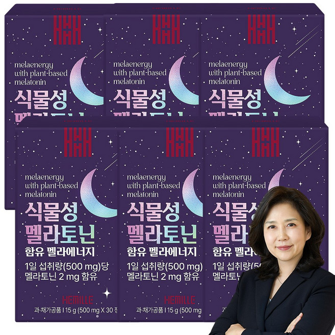 헤밀레 식물성 멜라토닌 영양제 멜라에너지 2mg, 30정, 6개