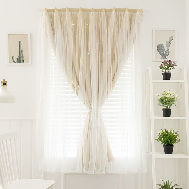 비접착식 벨크로 암막 커튼 원룸/임대주택용 짧은 길이 간편 커튼2p 세트