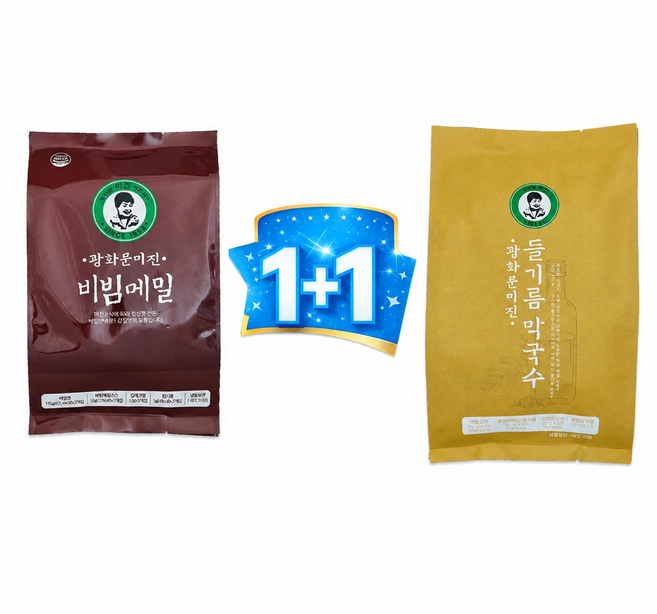 광화문 미진 비빔메밀+ 들기름메밀국수 1+1세트 간편식 메밀면 냉메밀 비빔국수, 875g, 1세트