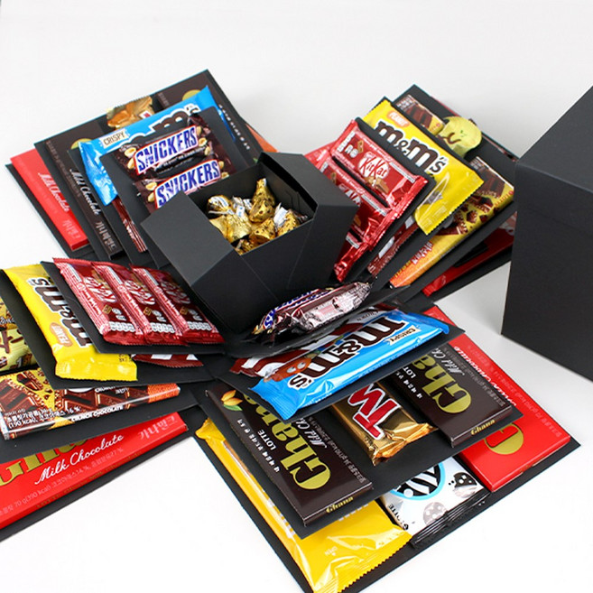 서프라이즈 폭발 선물상자 발렌타인데이 초코렛 과자 상자, 01.고정문구, 1개, 블랙