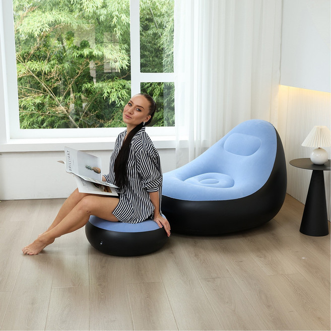 스타일닥터 휴대용 슬립 에어 소파 접이식 아웃도어 싱글 리클라이너, 블루