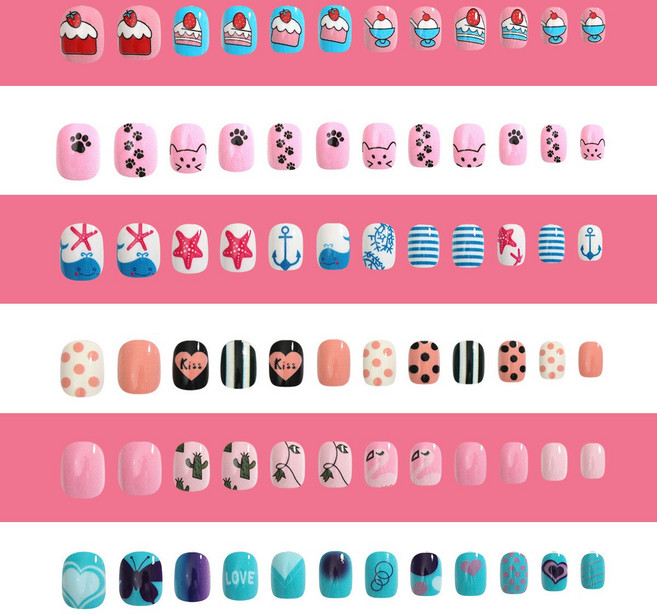 10종 세트 유아동 네일아트 여자아이 접착식 네일팁 어린이 셀프네일, 1세트, 10종네일+접착스티커10장+투명상자