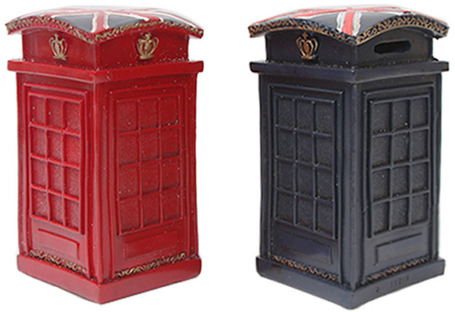 미니 빈티지 영국 전화박스 저금통 인테리어 소품, 레드