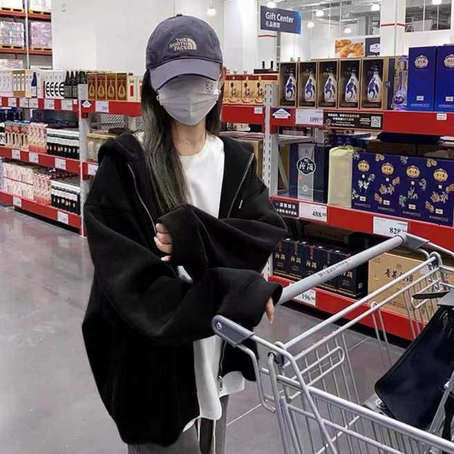 Onedays 大尺碼連帽外套 男女情侶款刷毛外套 寬鬆長袖加絨