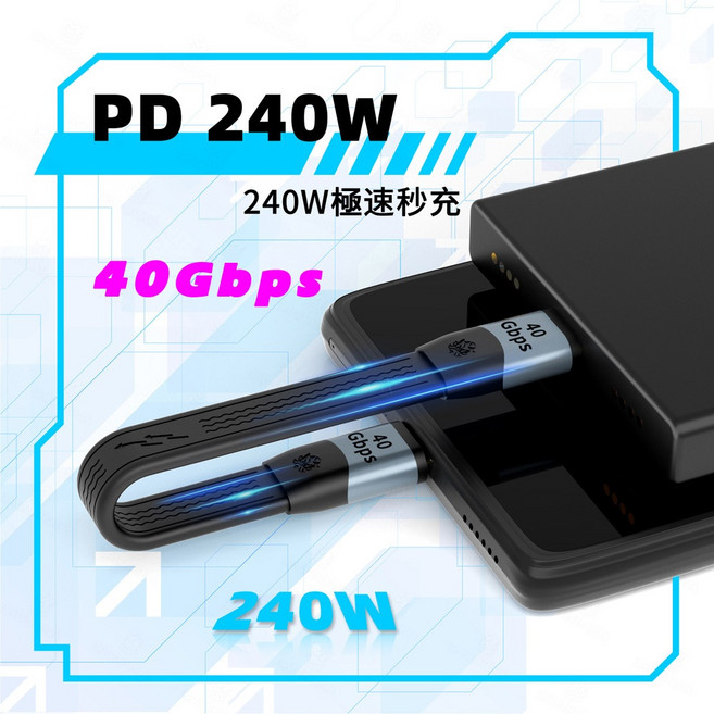 Type C USB4.0 數據傳輸線 240W PD 快充 40Gbps 高速傳輸 FPC 柔性短線, 1個