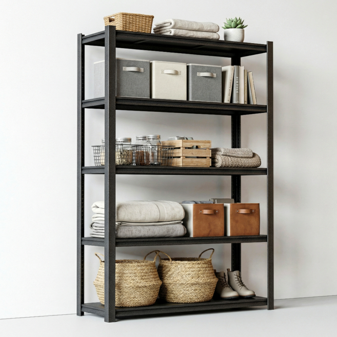 솔리드랙 풀스틸 철제 선반 무볼트 조립식 앵글, 5단, 블랙