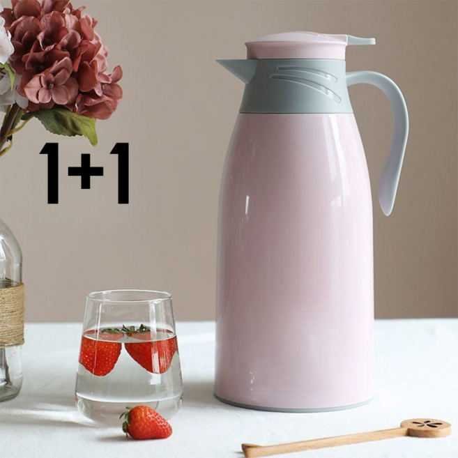 1+1 보온주전자 24시간 1.9L 대용량보보온물병 보온주전자 베이지 민트그린 SH-7392B, 1개, 핑크색, 1900ml