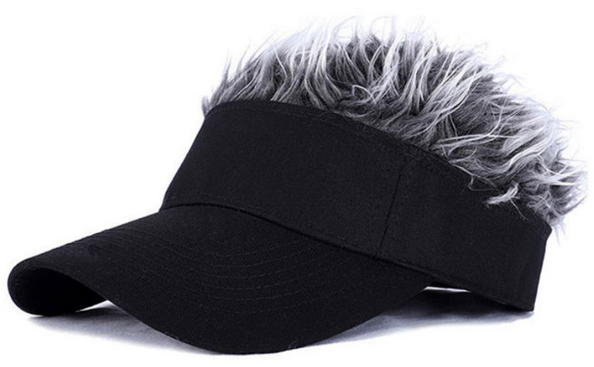 인모 썬캡 아웃도어 스포츠 골프 가발 모자 인조 헤어 캡모자, 블랙그레이, 1개