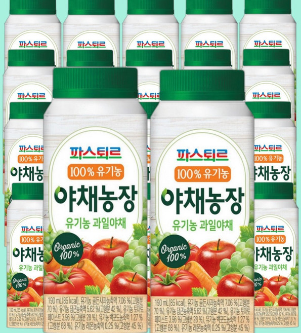 파스퇴르 100%유기농 야채농장 야채주스(냉장배송), 32개, 190ml