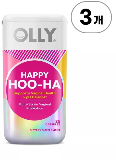 올리 해피 후하 여성 프로바이오틱스 OLLY Happy Hoo-Ha Probiotic Capsules for Women Supports Vaginal Health and pH B, 3개, 25정 - 쿠팡