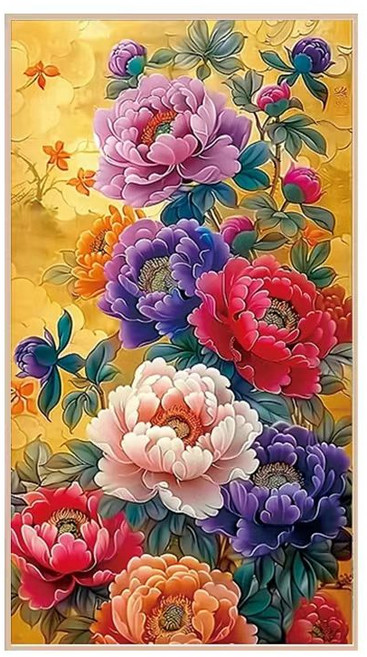 부귀의 황금모란꽃 재물목단꽃 DIY 보석십자수 26면비즈 (캔버스아님 액자불포함) 45x70cm, 1개, 다색상