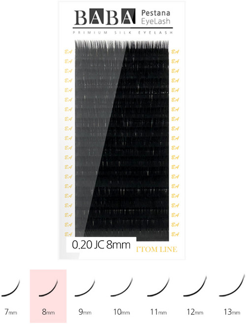 바바 블랙 실크 연장 속눈썹 프리미엄 원사 셀프 샵전용 국가자격증, 1개, 0.20 JC 8mm