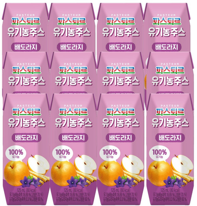 파스퇴르 유기농주스 배도라지, 125ml, 12개