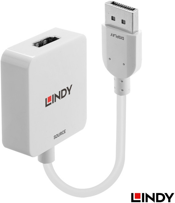LINDY HDMI2.0 轉 DisplayPort 1.2 4K60Hz 轉接器, 1個