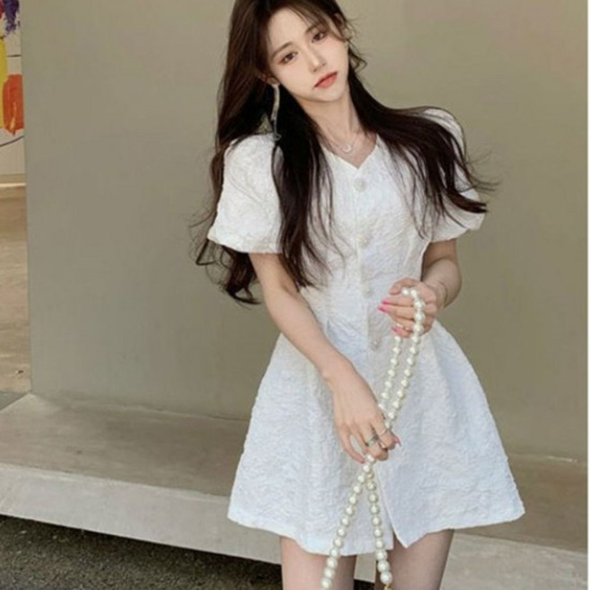 러블리 자수 러블리 등파임 반팔 미니원피스 원피스