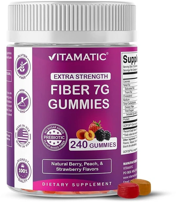 프리바이오틱 섬유 구미 7G 추가 강도 무설탕 첨가 펙틴 기반 구미 240개 소화 및 규칙성 지원 - 쿠팡