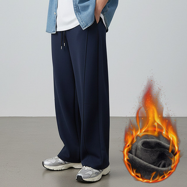 스토리원 WM-FWBT050 남녀공용 레더라벨 일반/기모/양털 와이드 트레이닝 팬츠