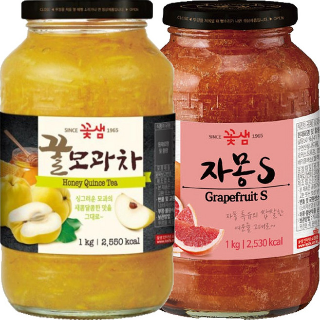 꽃샘 꿀모과차 1kg + 자몽차S 1kg, 1, 2개입