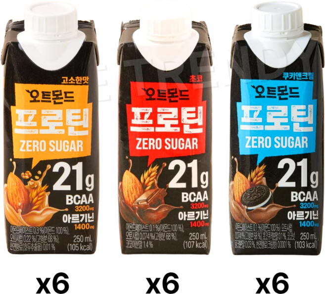 오트몬드 프로틴음료 식사대용 단백질21g 제로슈가 3종 18개, 250ml