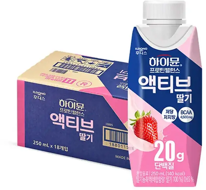 후디스 하이뮨 프로틴 액티브 딸기 250ml 18개입 1개, 18개
