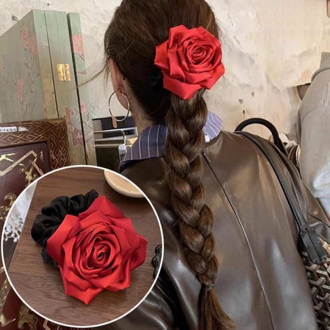 ZMBIRD 입체 장미꽃 곱창 머리끈 예쁜 2개세트 N5693