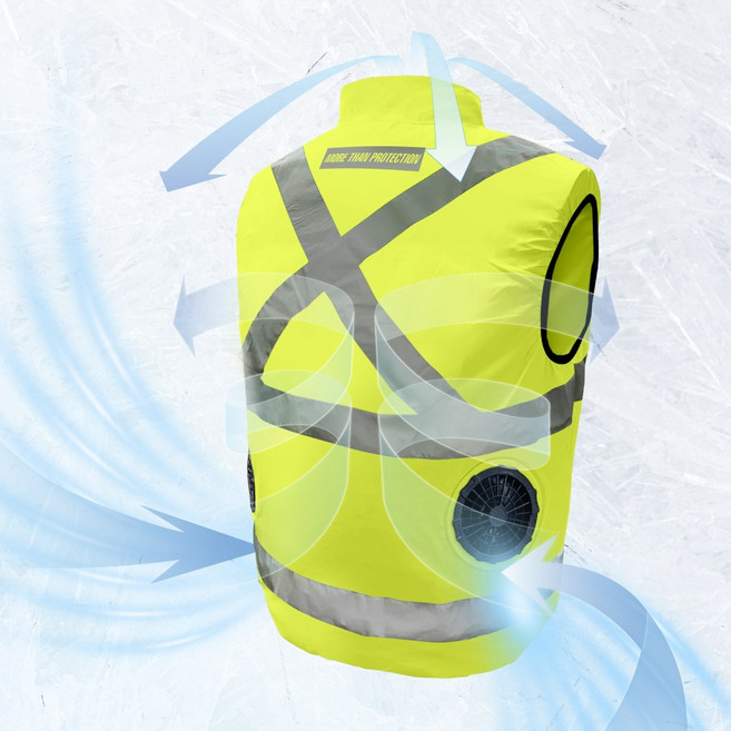 카멜로 현장 작업 선풍기조끼 쿨링 아이스 바람 통풍 냉감 형광 조끼, 옐로우, 1세트, (XL-2XL 착용)