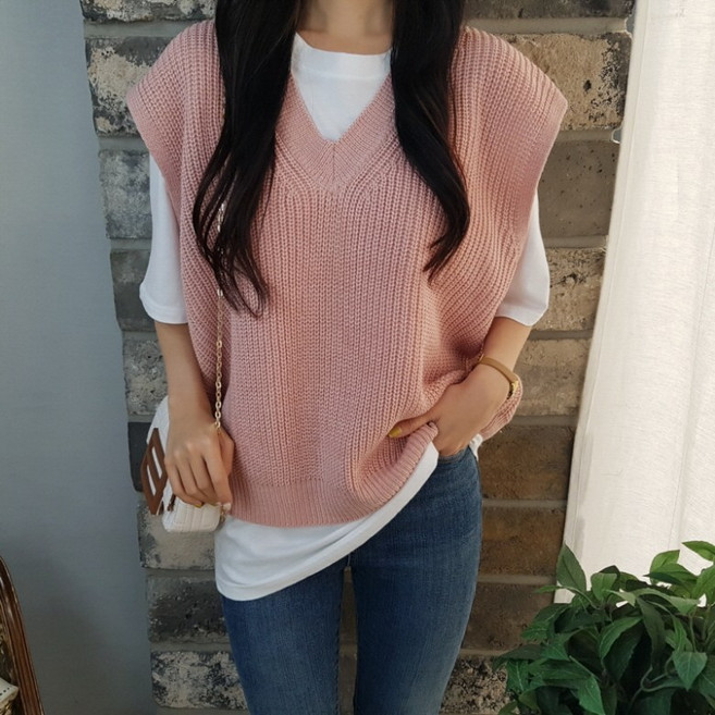 상상그이상 하찌 브이넥 조끼 + 코코 라운드 티셔츠 세트