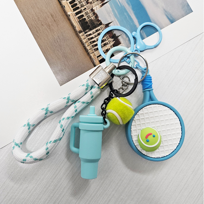 귀여운 미니 배드민턴 키링 가방 자동차 키 가방 핸드폰 스트랩 열쇠 고리, 테니스텀블러스카이불루, 1세트