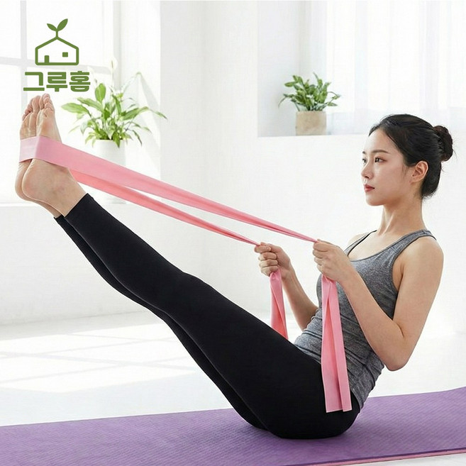 그루홈 고탄력 어깨 스트레칭 요가밴드 근력, 2개, 라텍스 핑크