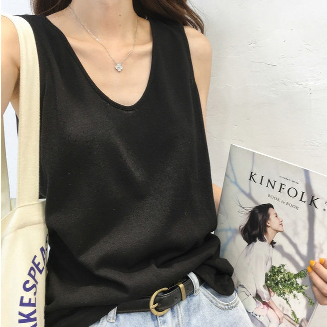 missy shop V領寬鬆棉麻背心