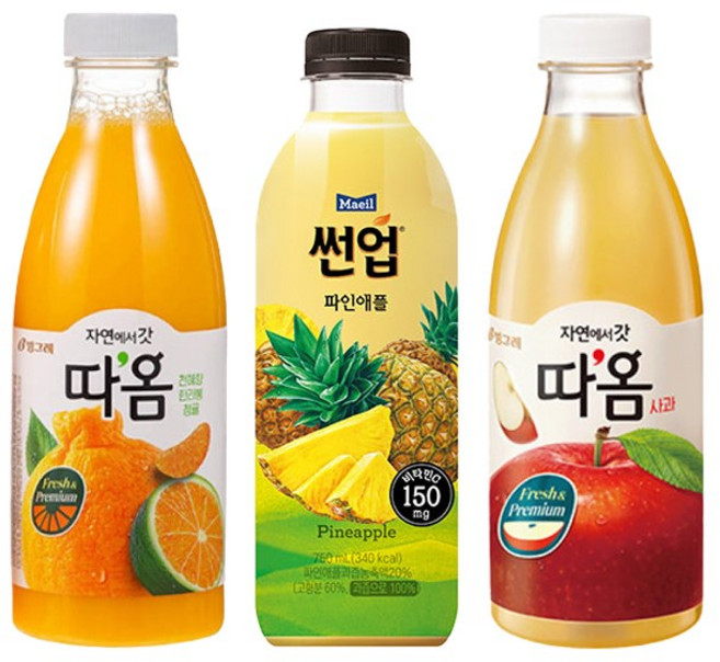 따옴730ml＋썬업750ml 천혜향2개＋사과2개＋썬업파인애플2개/냉장무배