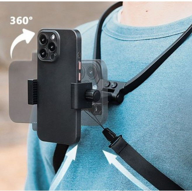 야외 촬영 라이브 목걸이형 가슴 고정 휴대폰 거치대, 블랙
