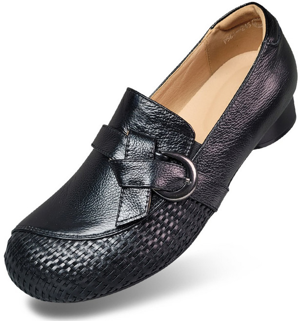 마마슈 여성 소가죽 구두 위빙 넓은발볼 라텍스깔창 A35P