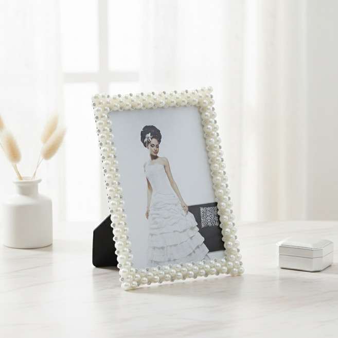 진주 왕관 사진액자(5x7) 인테리어 탁상 결혼 액자, 1개
