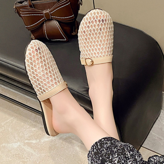 플랫 캐주얼 슬리퍼 메쉬 여성 샌들 패션 새로운 2025 비치 워킹 슬라이드 슬링 백 Sandlias