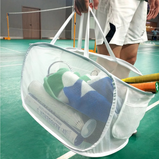 더홀릭 접이식 메쉬 가방 다기능 배드민턴 동호회 보조 가방, 화이트, 1개