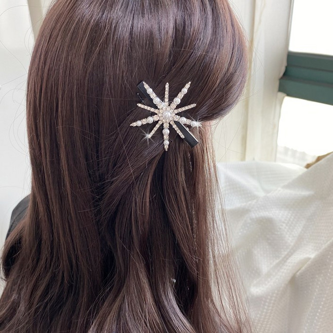 레인걸 큐빅 진주 여성 앞머리용 집게핀 앞머리핀 헤어핀