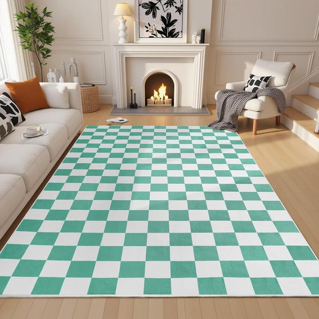 Terrug Multicolo레드 Geometric 체크패턴e레드 Rug for Bedroom 4x6 Area Rugs Washable with Non Slip Living