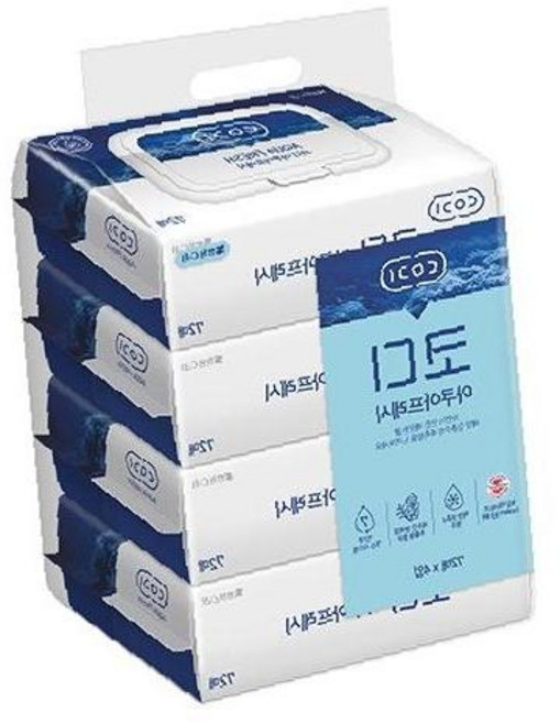 코디 캡형 72매 4팩 물티슈 어린이 유아 저자극 물수건, 4개